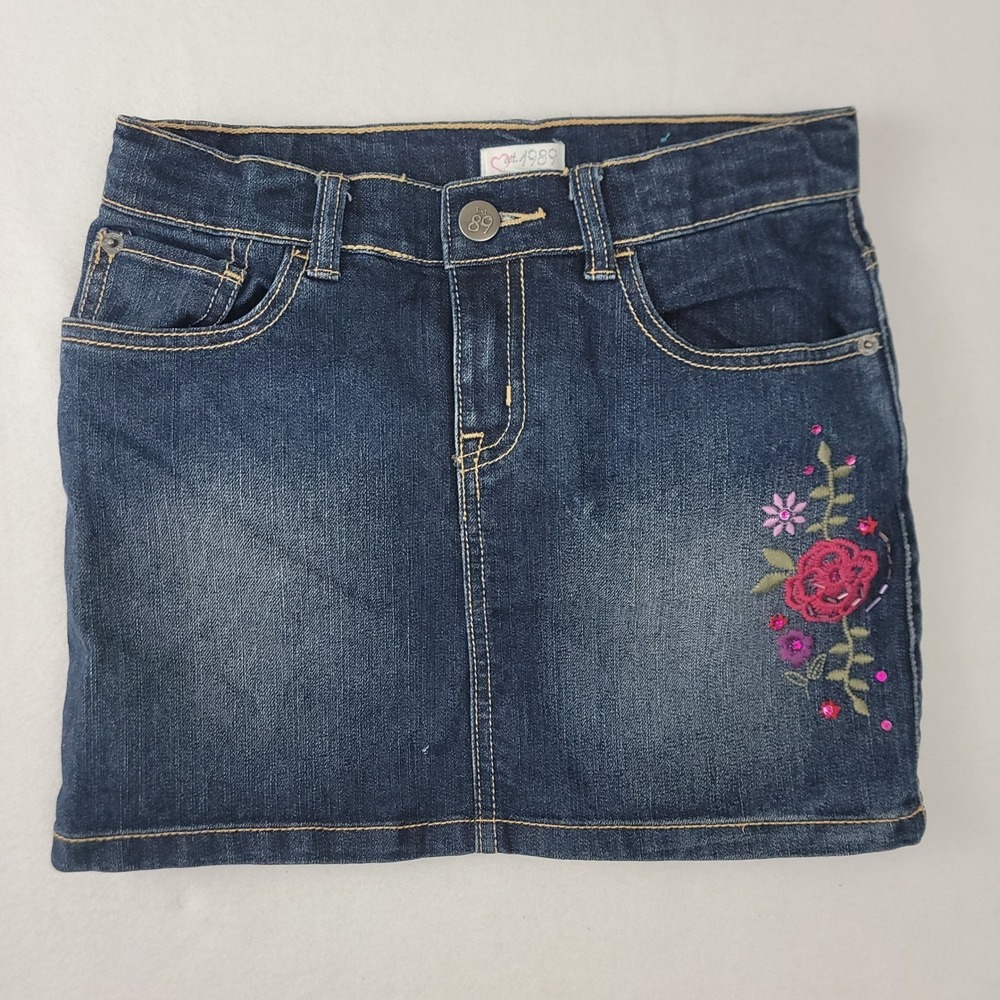 The Children's Place Girls Blue Denim Floral Embroidered Skirt Skort Size 10